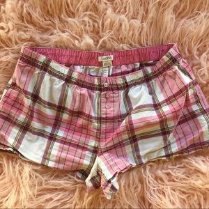 Aero cozy pink plaid PJ shorts